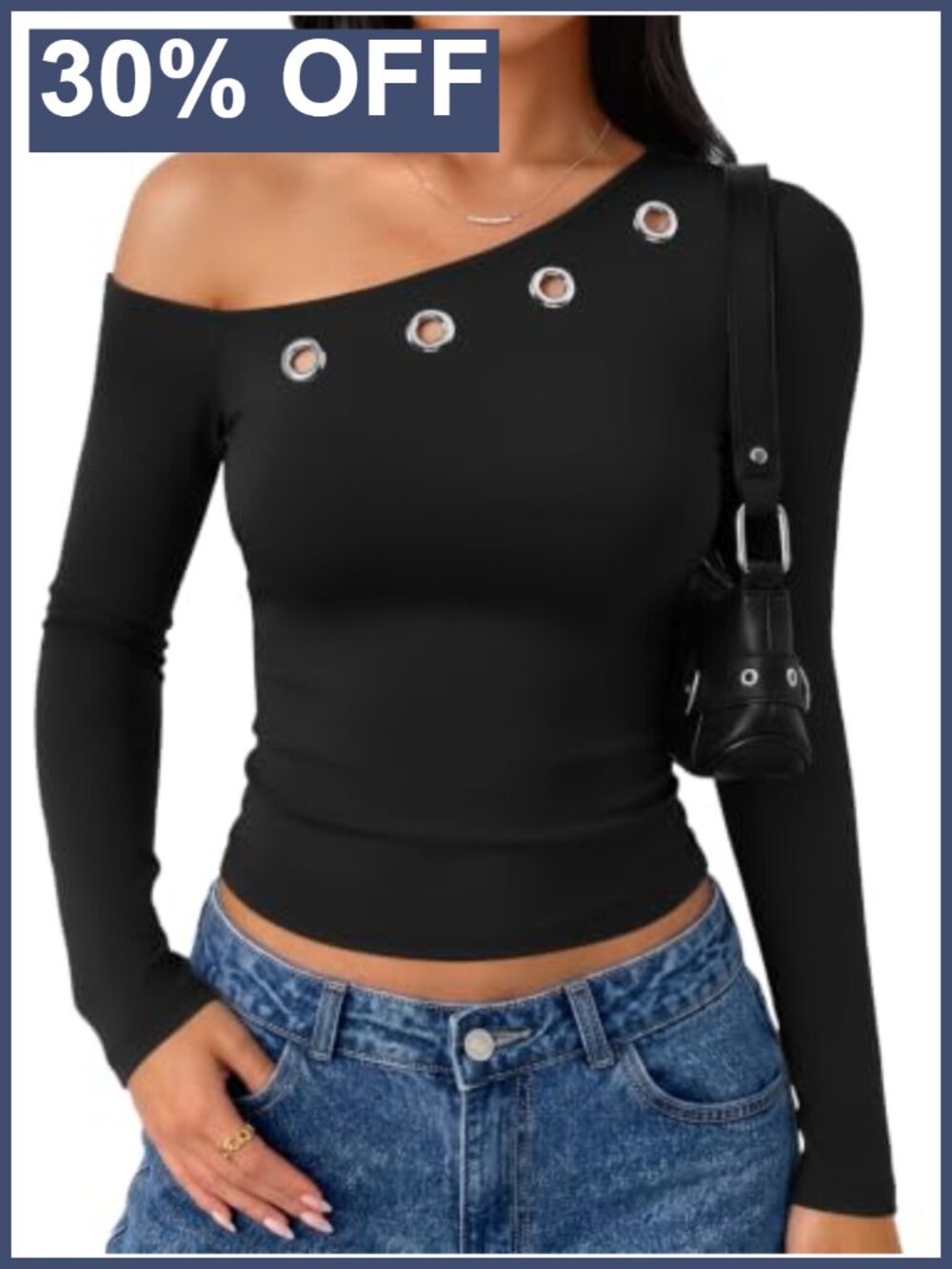 Womens Off Shoulder Long Sleeve Going Out T Shirt, 88% Polyester 12% Spandex,
